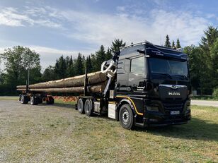 камион за превоз на дрва MAN TGX 33.640 6x4 BL CH Langholztransporter mit Kran + приколка за превоз на дрва
