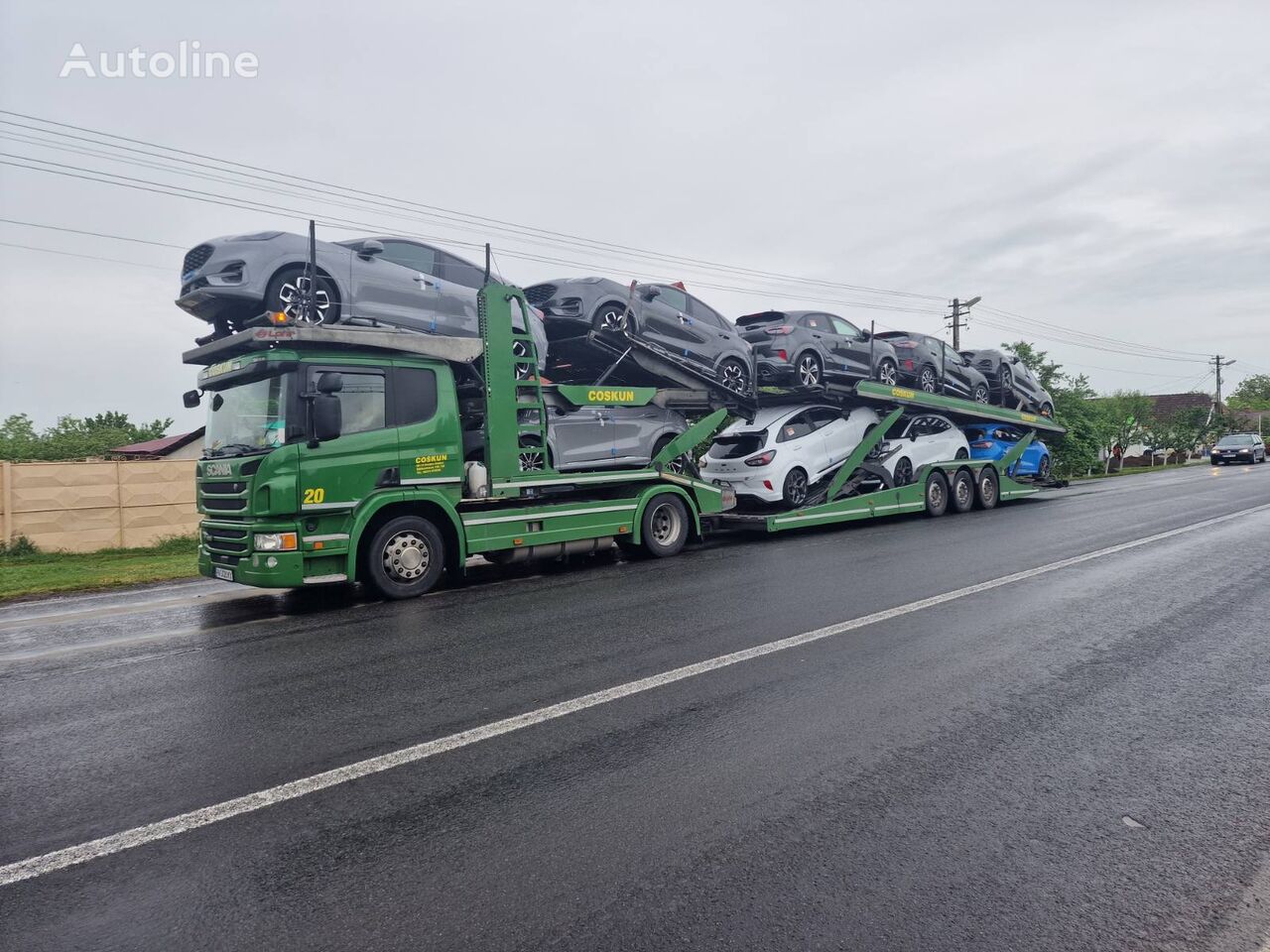 камион за транспорт на возила Scania P450 + приколка за транспорт на возила